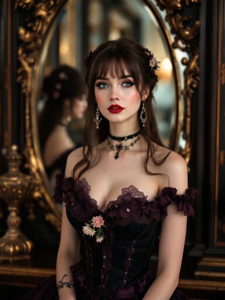 Elegant Lady in Vintage Gown with Ornate Accents