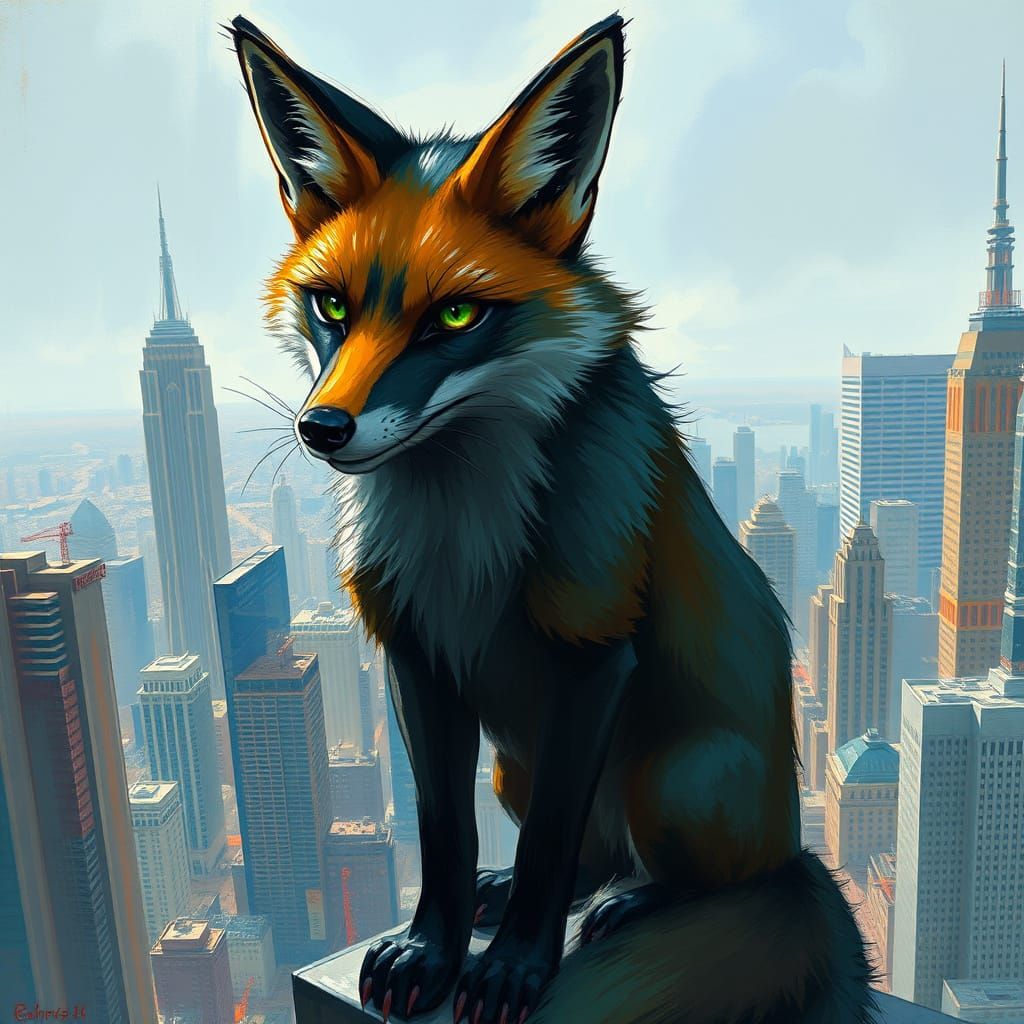 Gigantic Fox Dominates Metropolis as Digital Artwork