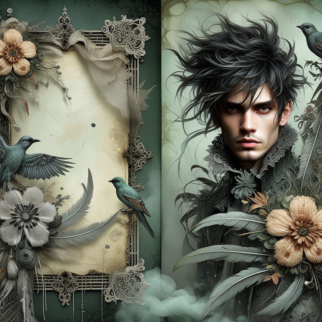 Man in a Dreamlike Ensemble Amidst Ornate Panels