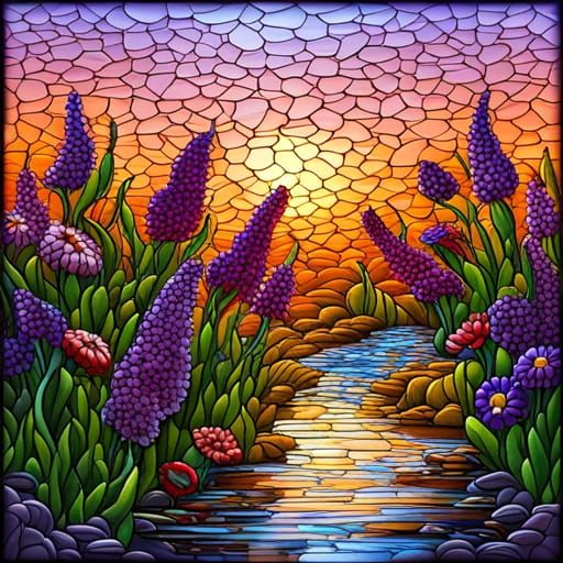 Colorful Floral Sculpture in Stained Glass Style