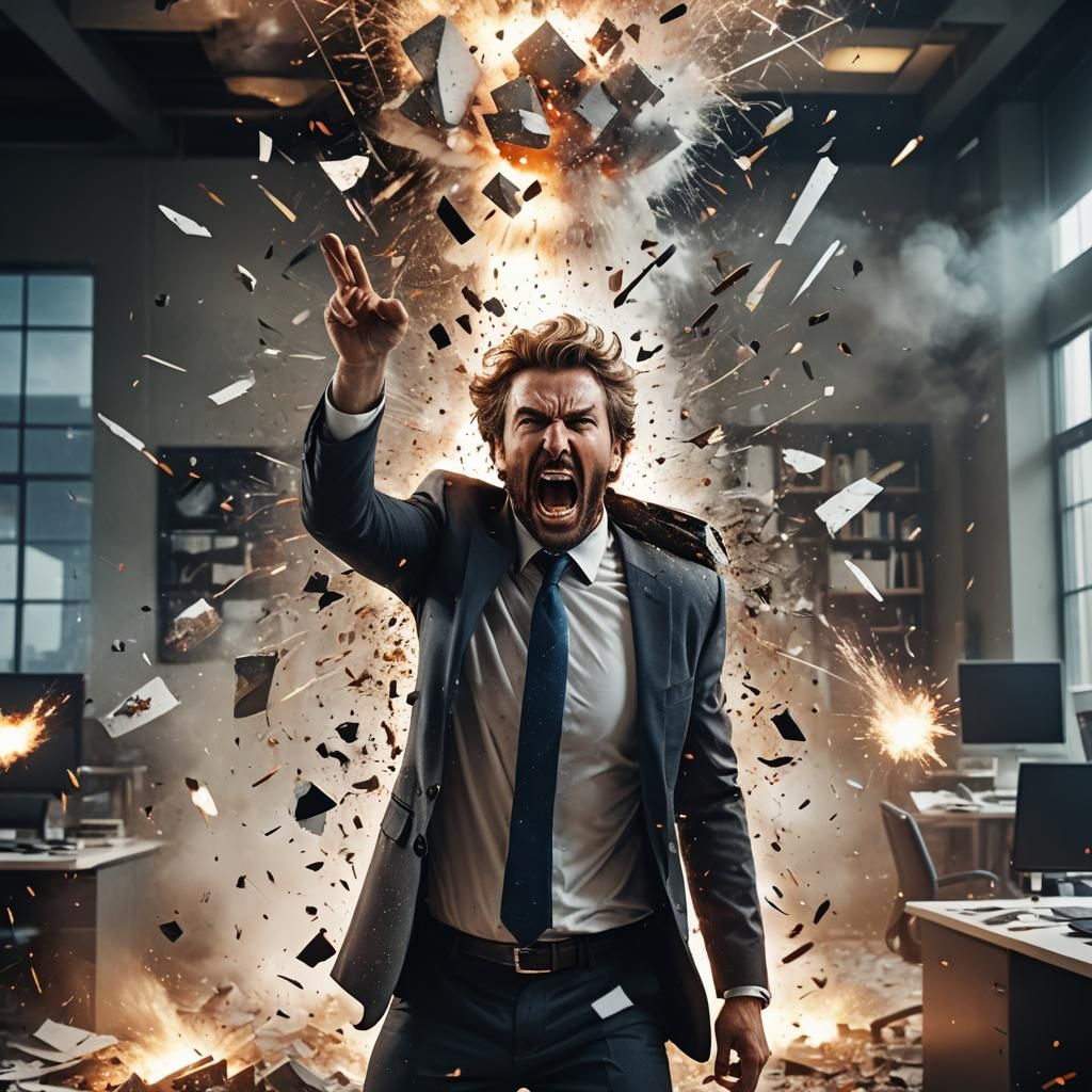Dramatic Explosion in Office: Hyper-Realistic Photography