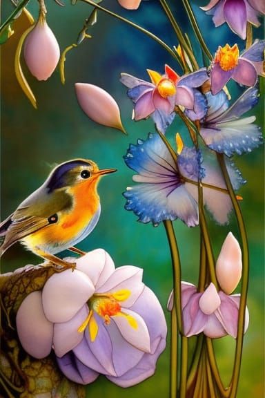 Robin in Spring Garden: Hyperrealistic Digital Art