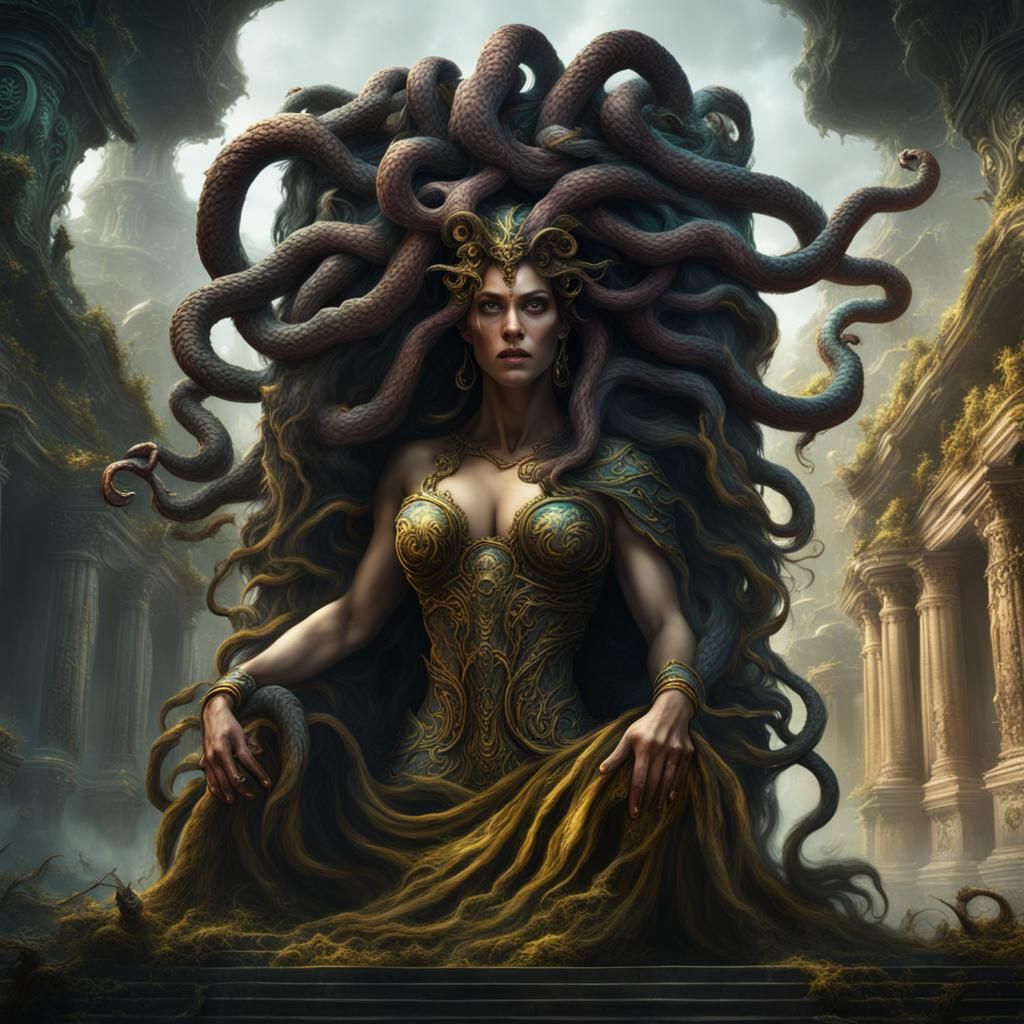 Medusa Emerges from Pandora's Box: Detailed Matte Painting