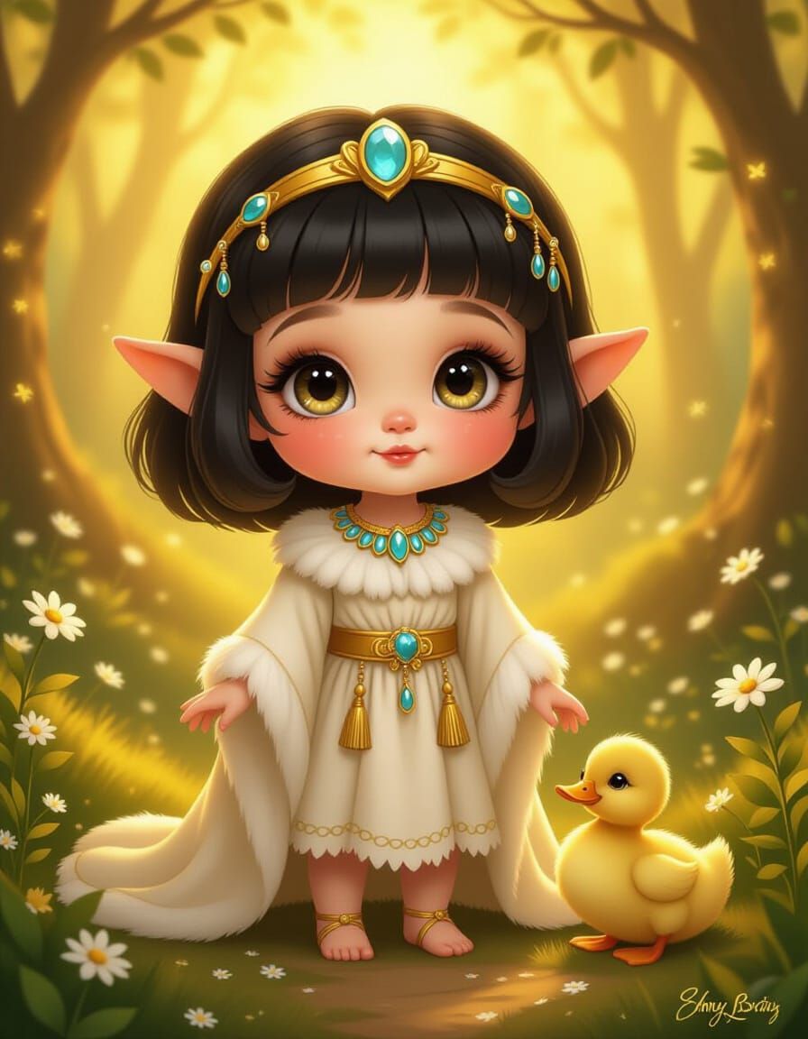 Baby Cleopatra in Magical Forest, Fantasy Art