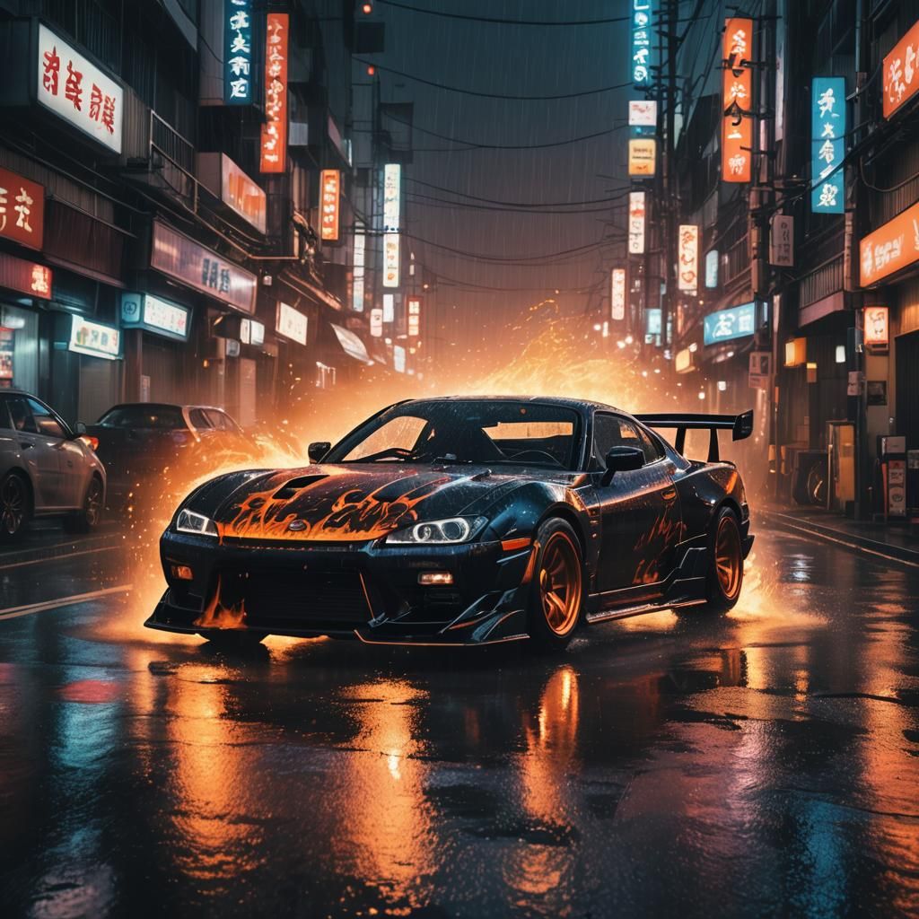 Neon Ninja Drives Elemental Supercar in Tokyo
