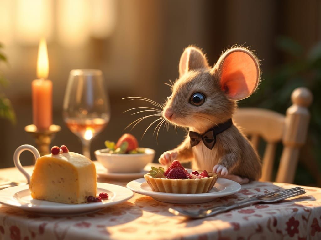 Mouse in Formal Attire at Elegant Dinner Setting