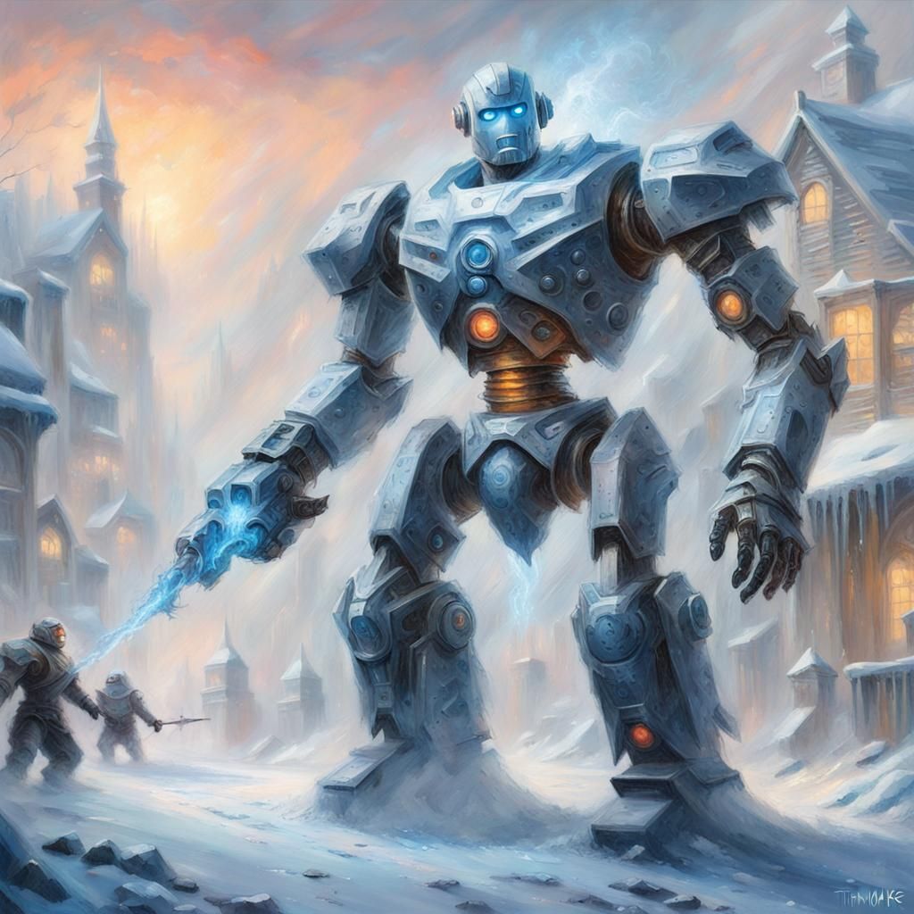 Robot Army vs Ice Golem in Ethereal Fantasy