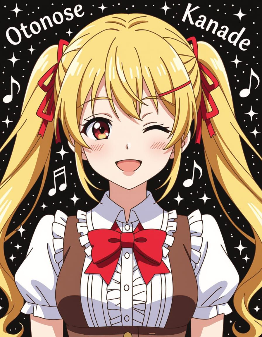 Cheerful Japanese Woman with Blonde Hair, Anime Style