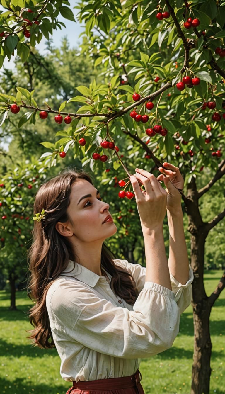Cherry Branch Exchange Between Young Woman and Man