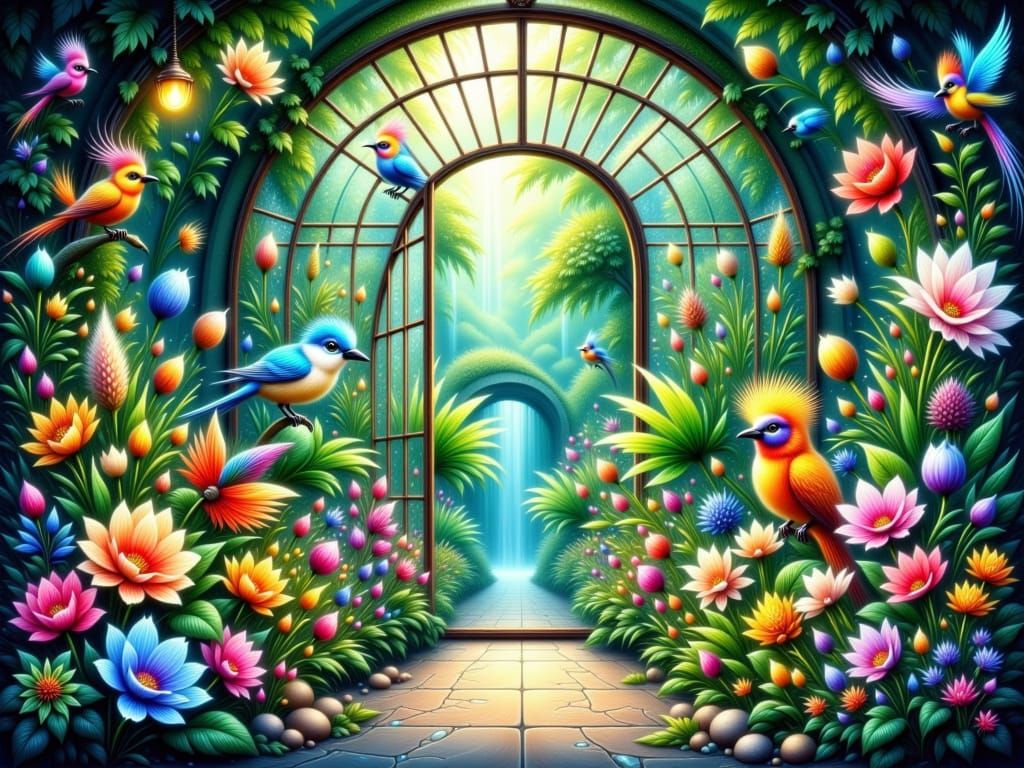 Greenhouse with birds 2