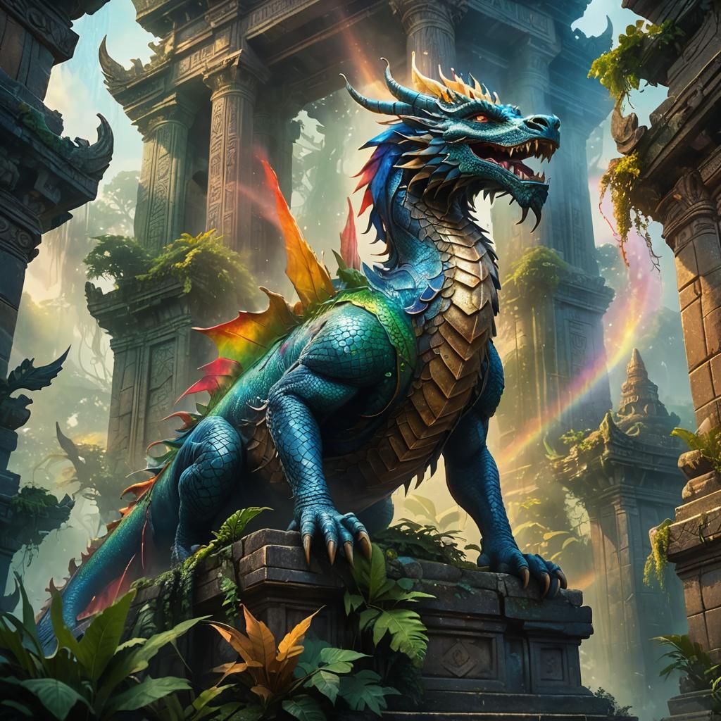 Mythical Dragon atop Ancient Temple Concept Art