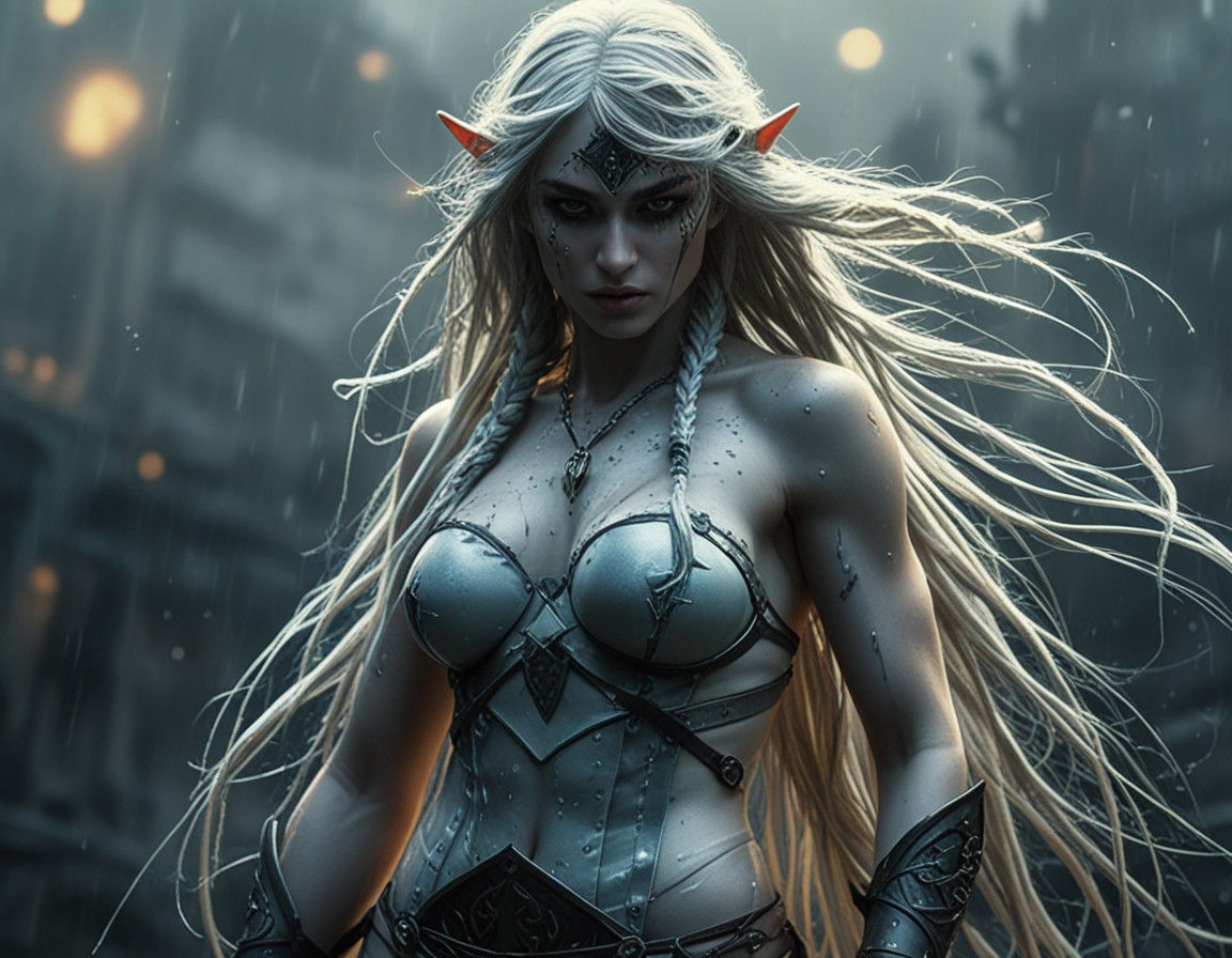 Gothic Elf Warrior Basks in Galaxy's Radiance