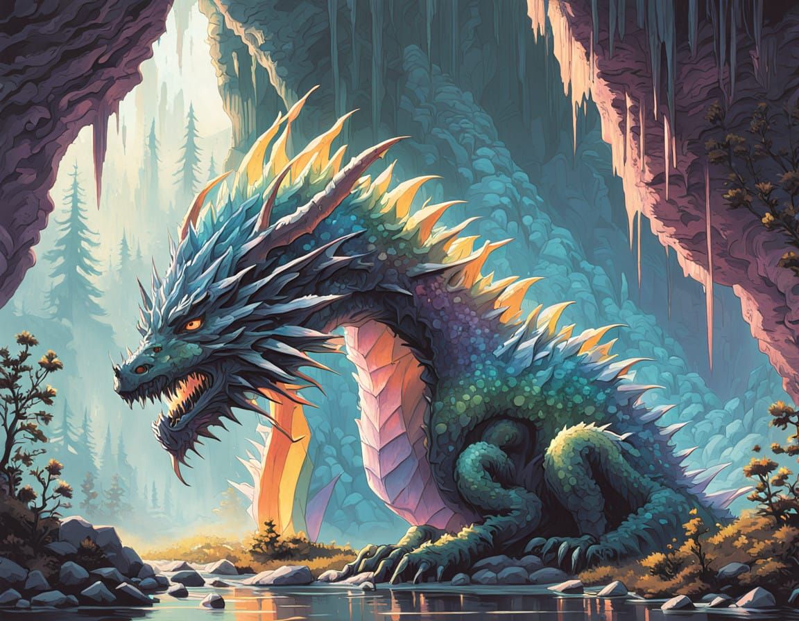 Crystal Dragon in Vibrant, Iridescent Hues