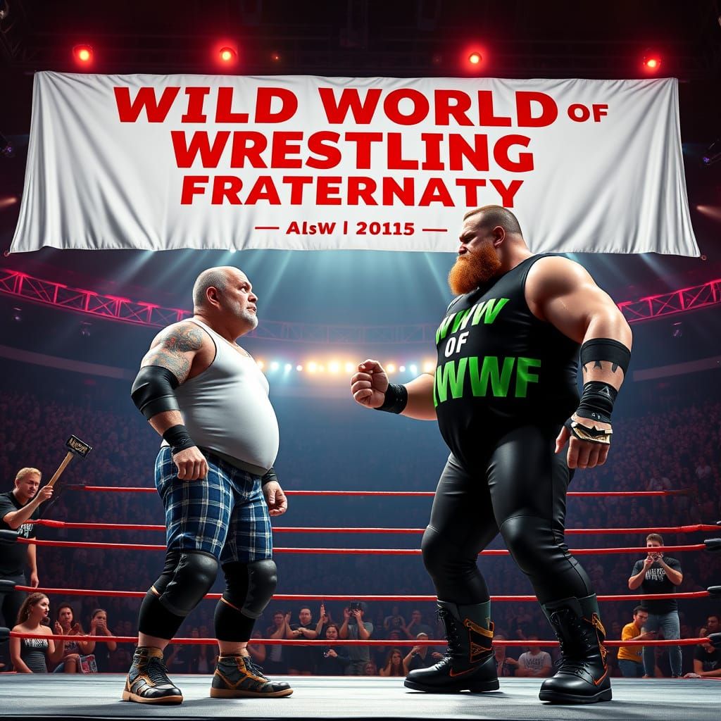 Vibrant Wrestling Arena with Wrestlers and Fans in a Fantast...