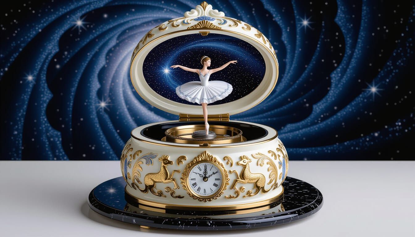 Steampunk Music Box with Clockwork Ballerina in Space