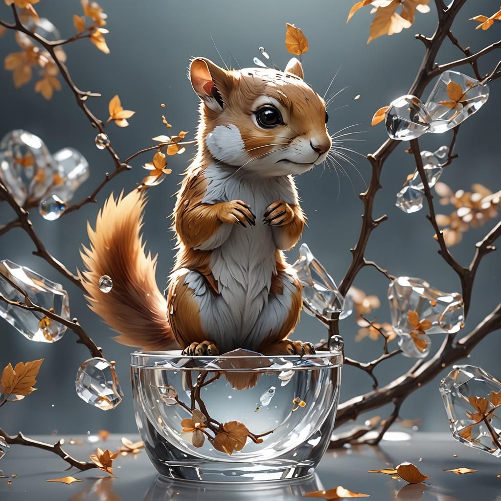Detailed Glass Squirrel in Anime Style