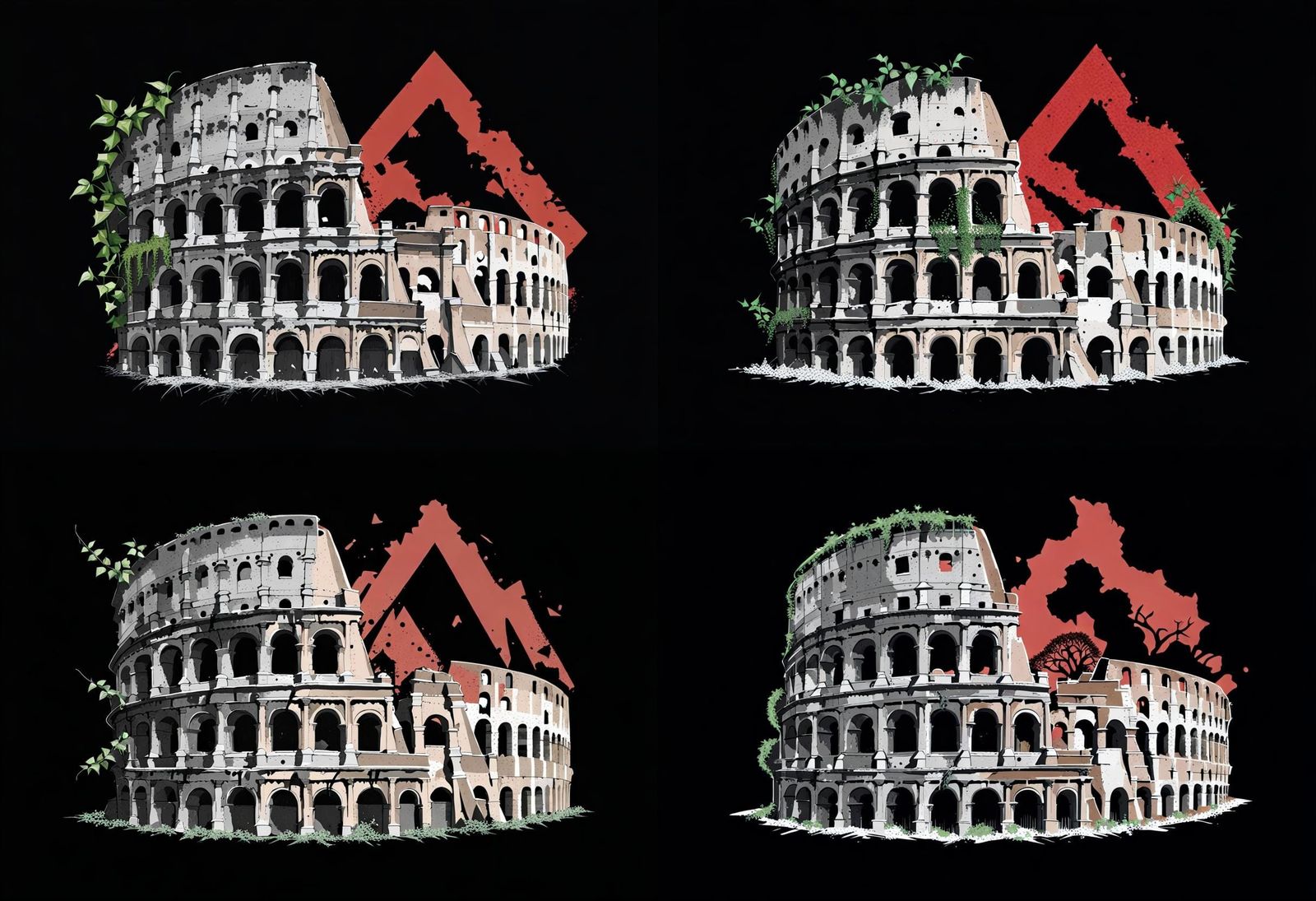 Colosseum with Ivy in Trash Polka Style
