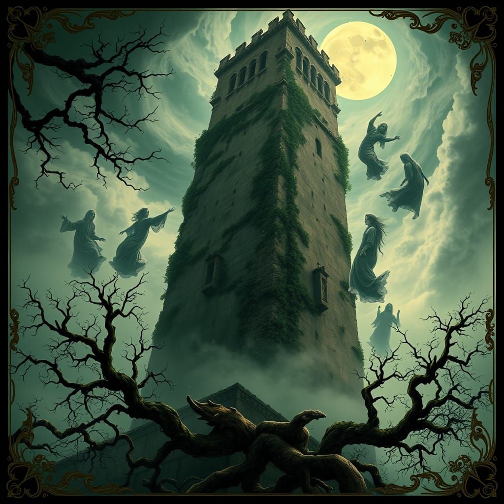 Tower Ruins: A Surreal Gothic Fantasy Landscape