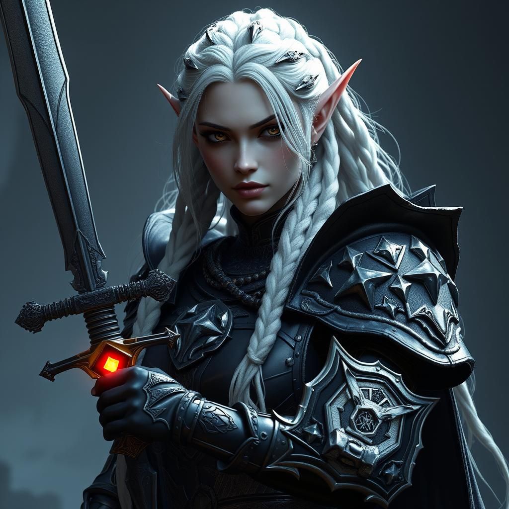 Shadar-kai Elf Paladin with Raven Queen Sword