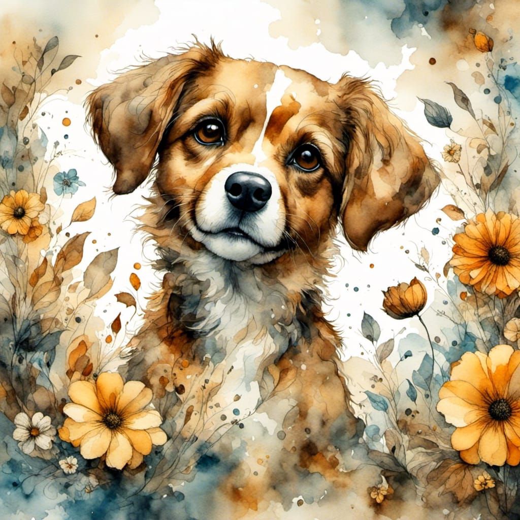 Cute 3D Brown Dog in Watercolor Style