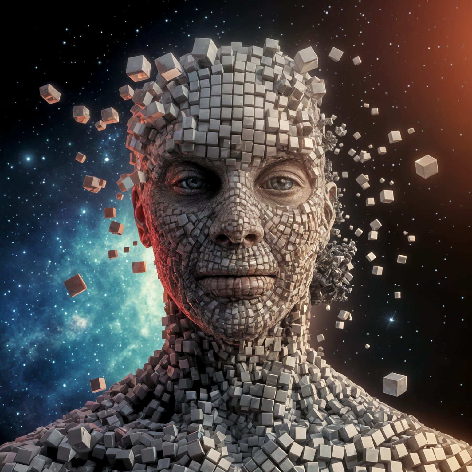 Surreal Fragmentation of Human Form in Cosmic 3D
