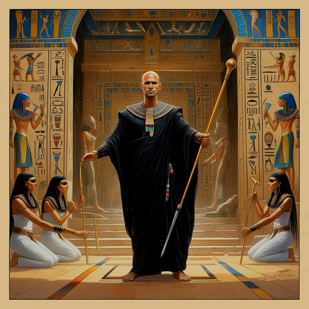 Ancient Egyptian Priest as God of Medicine, Gouache Style