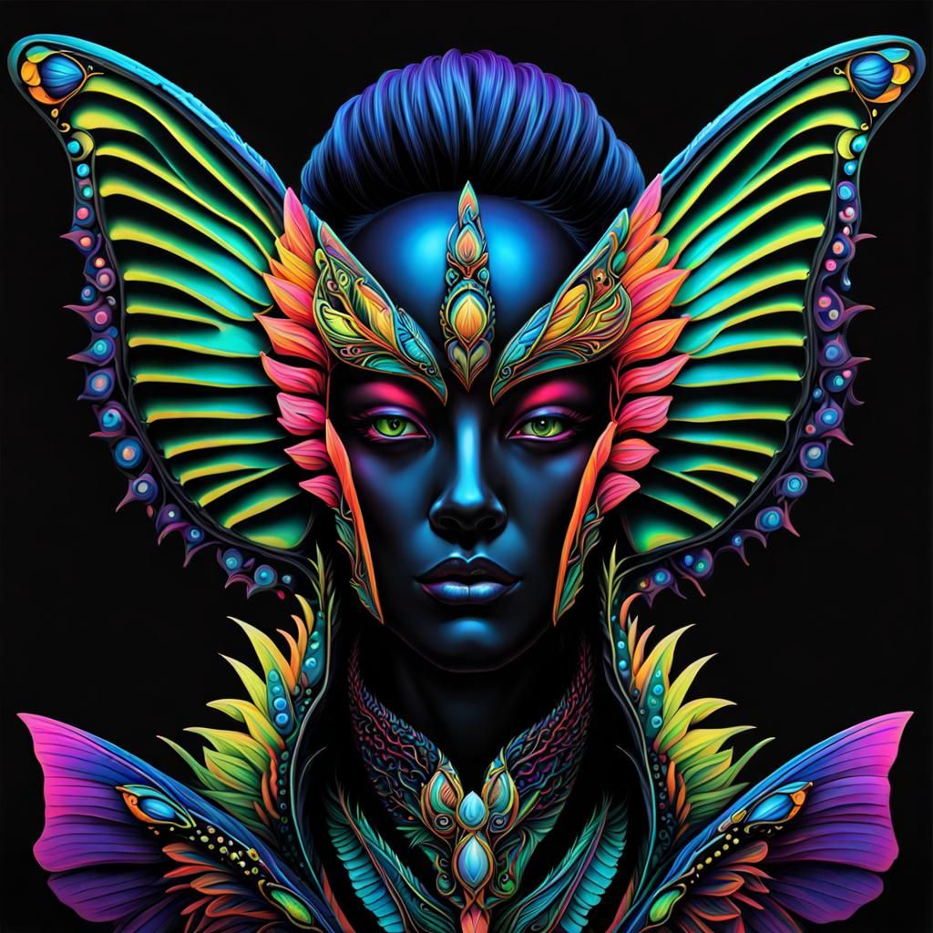 Hybrid Dragon Butterfly Portrait in Neon Colors