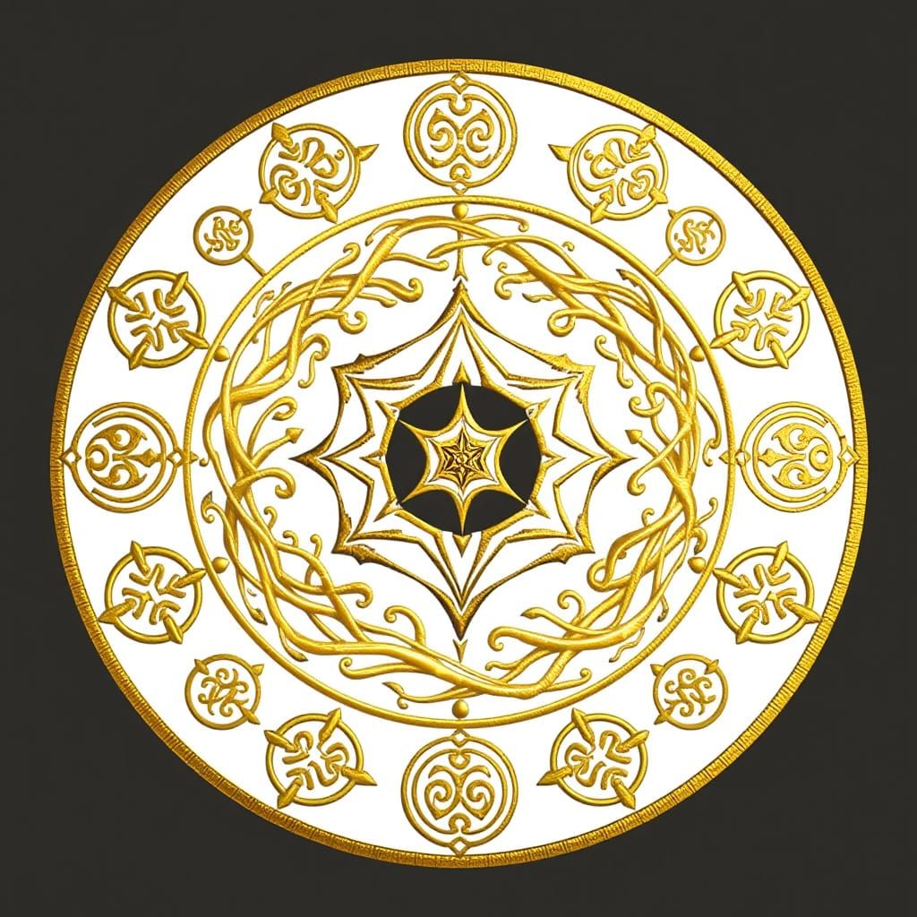 Mystical White-Gold Octahedron Icon with Runes