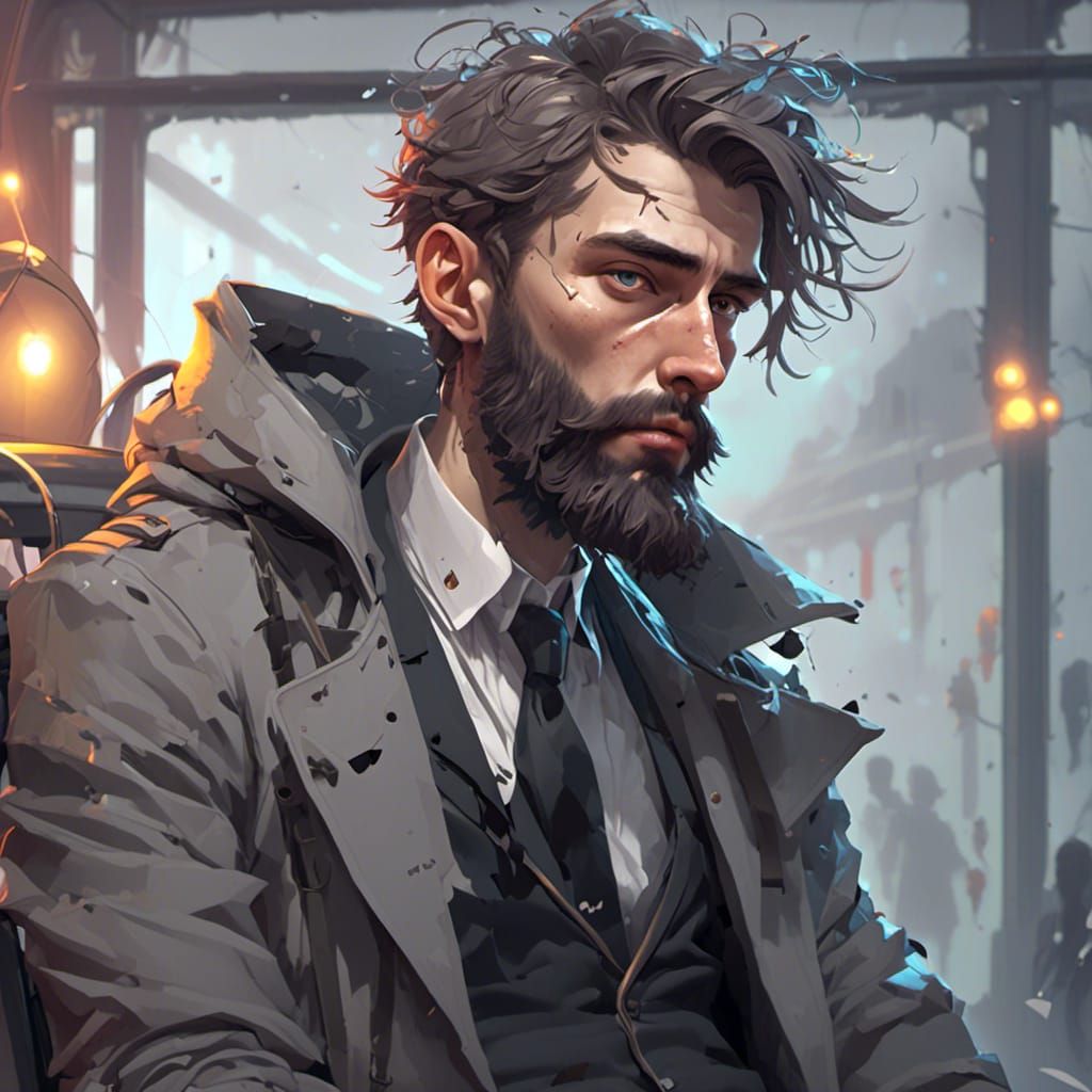 Pale Man in Wheelchair: Hyperdetailed Concept Art