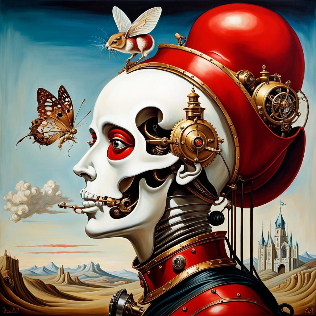 Surreal Dreamscape with Steampunk Engine, Dali Style