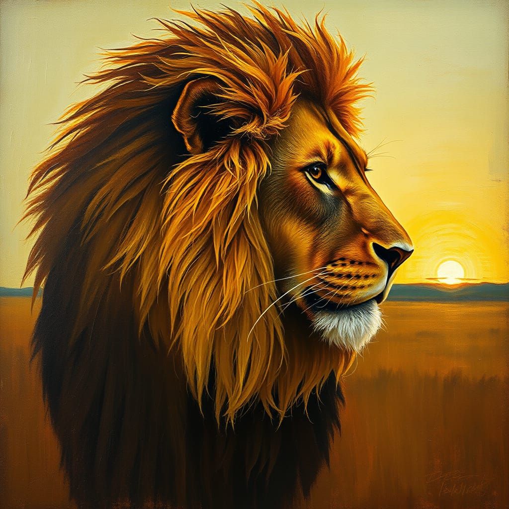 Majestic Lion Portrait in Expressionist Oil Painting