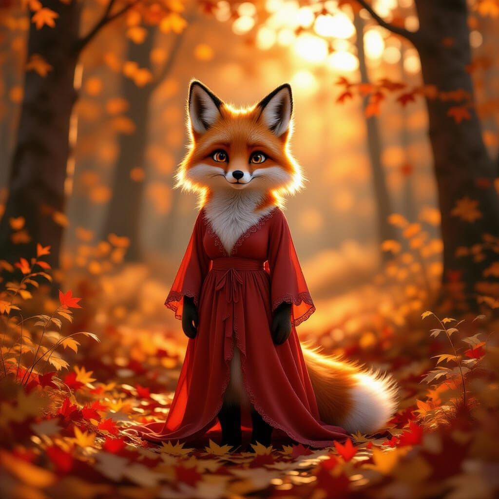 Anthropomorphic Fox in Enchanted Autumn Forest