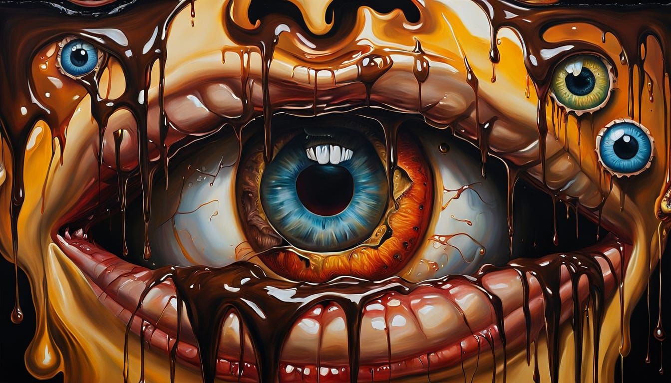 Surreal Mechanical Mouth Canvas in Melting Oil Style