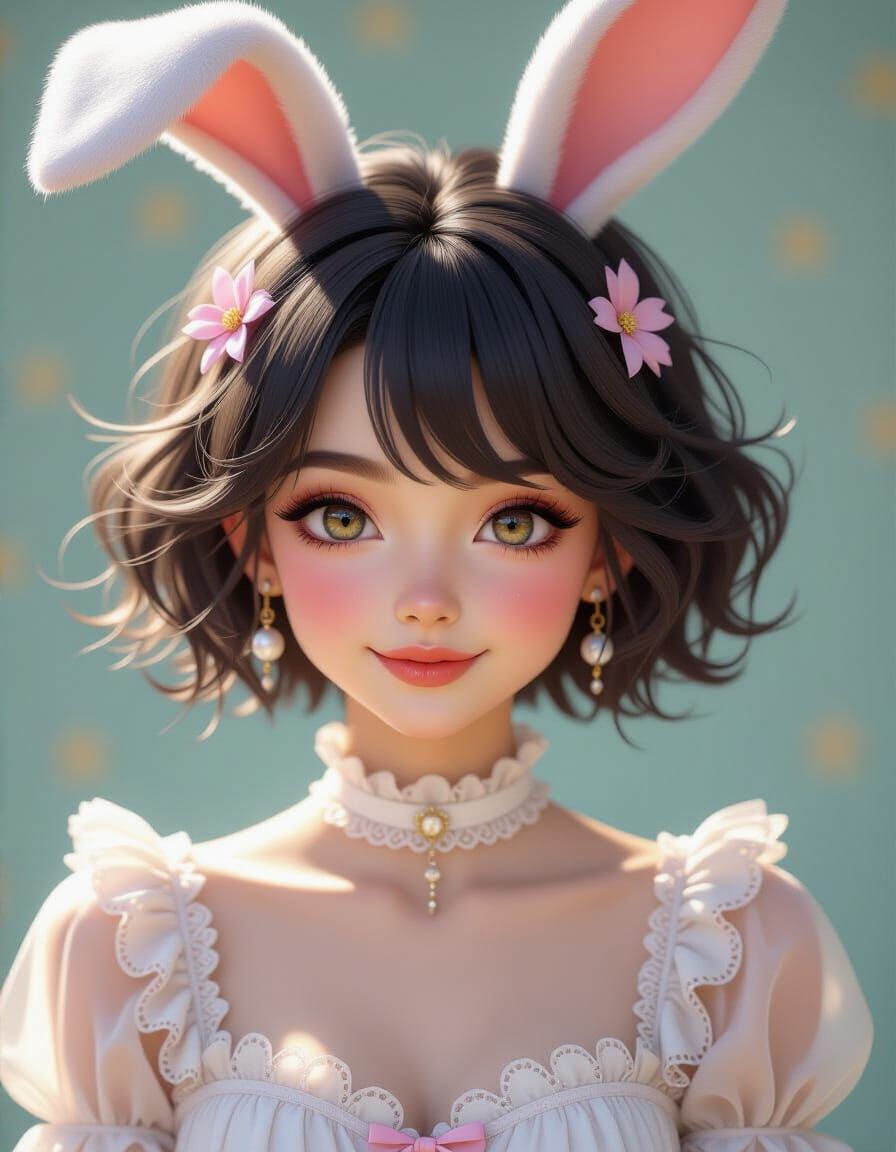 Hyperrealistic Rabbit-Girl Princess Portrait in Anime Style