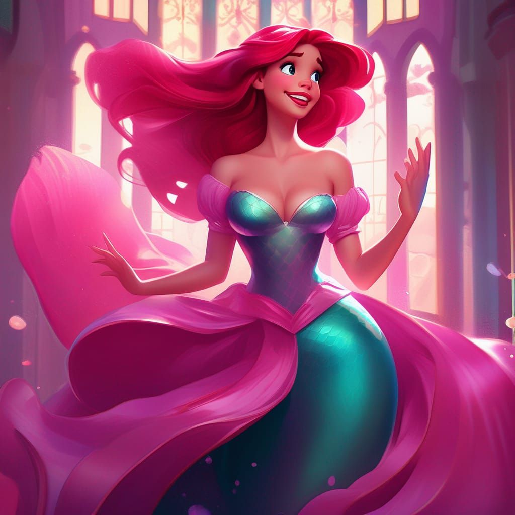 Princess Ariel Dancing in Royal Ballgown, Digital Art