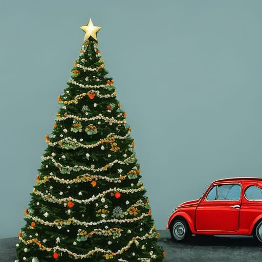 Fiat 500 with Christmas Tree: Action Painting