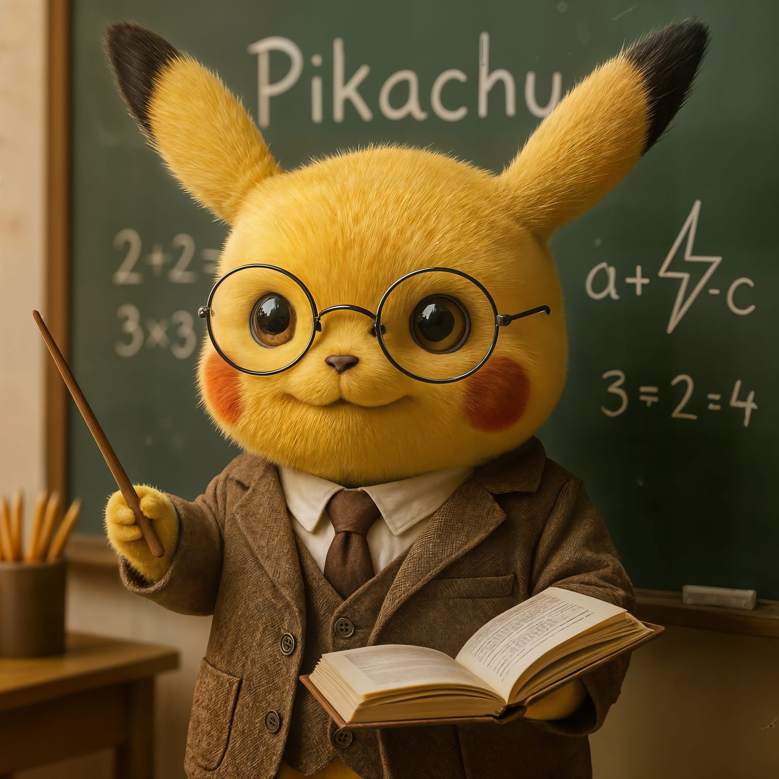CGI Pikachu as Teacher in Detailed Classroom