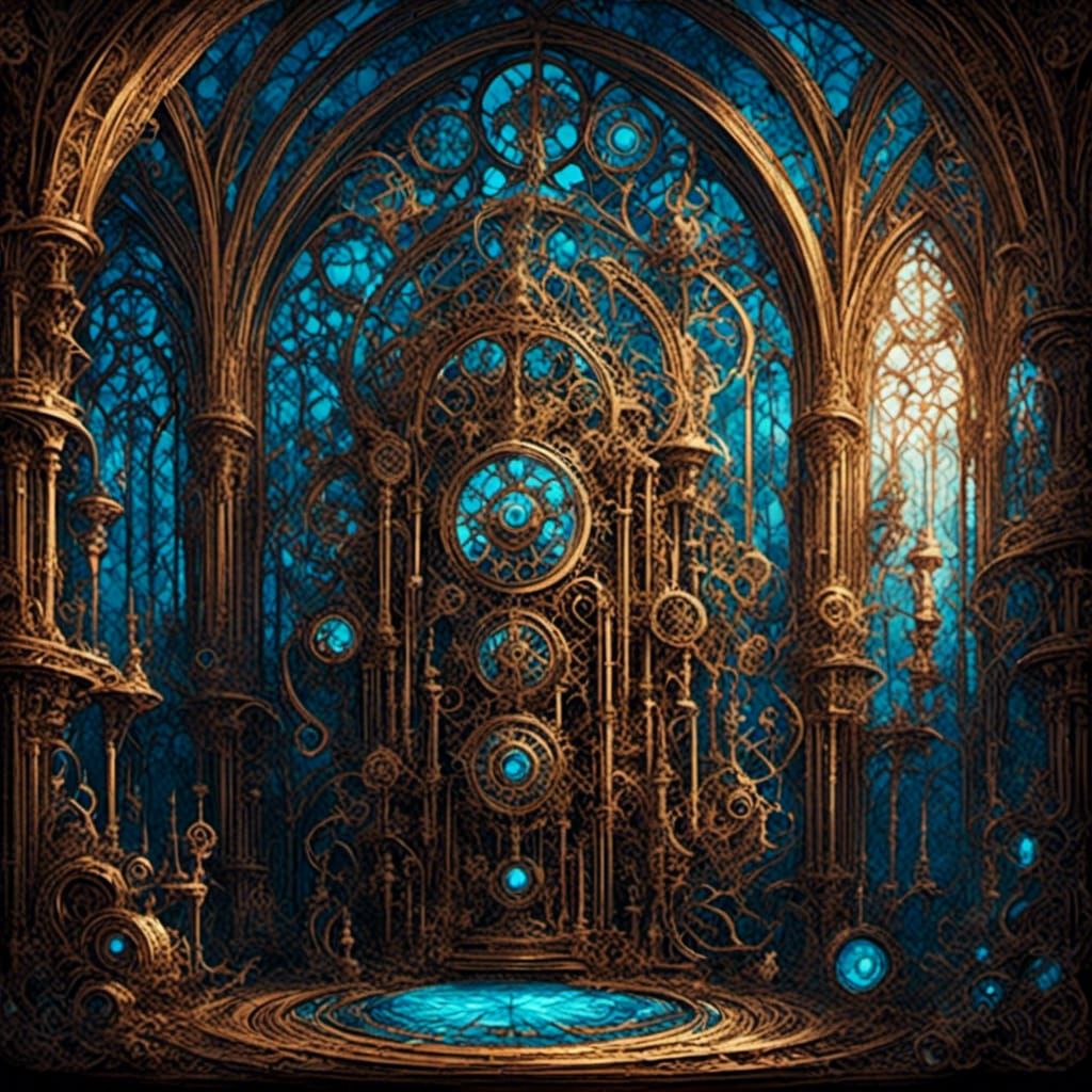 Clockwork Machine in Cathedral: Steampunk Concept Art
