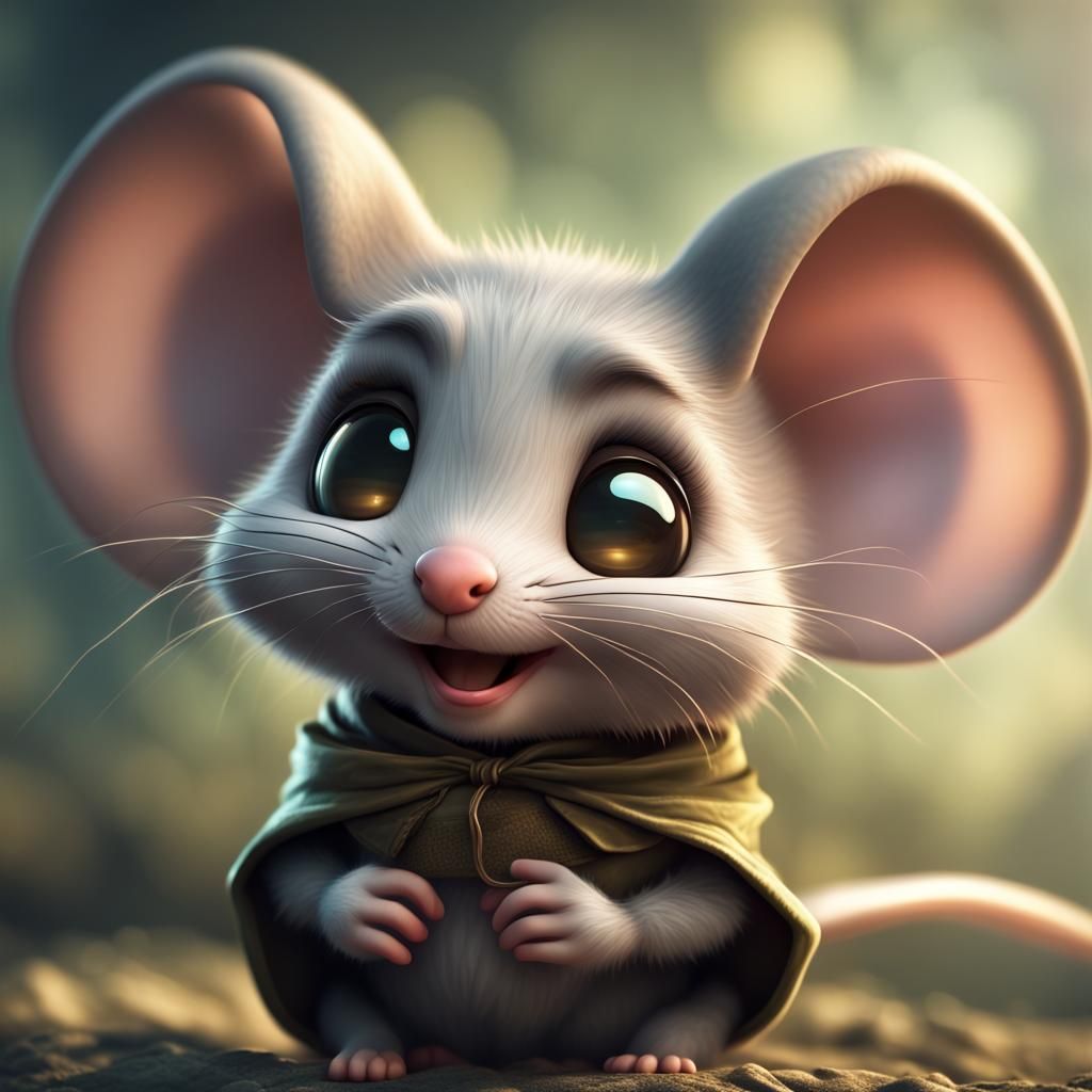 Charming Chibi Mouse Portrait: Digital Matte Painting