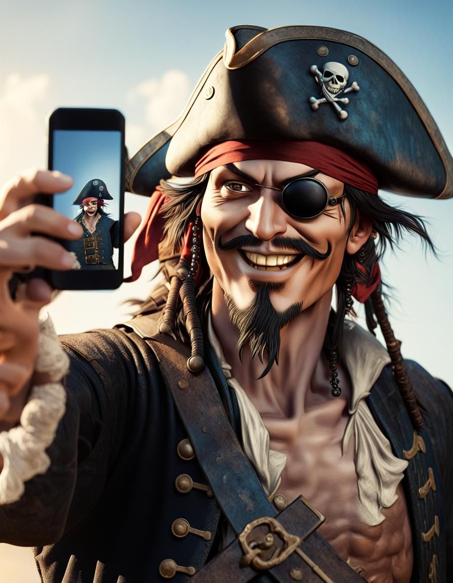 Pirate Taking a Selfie in Anime Style