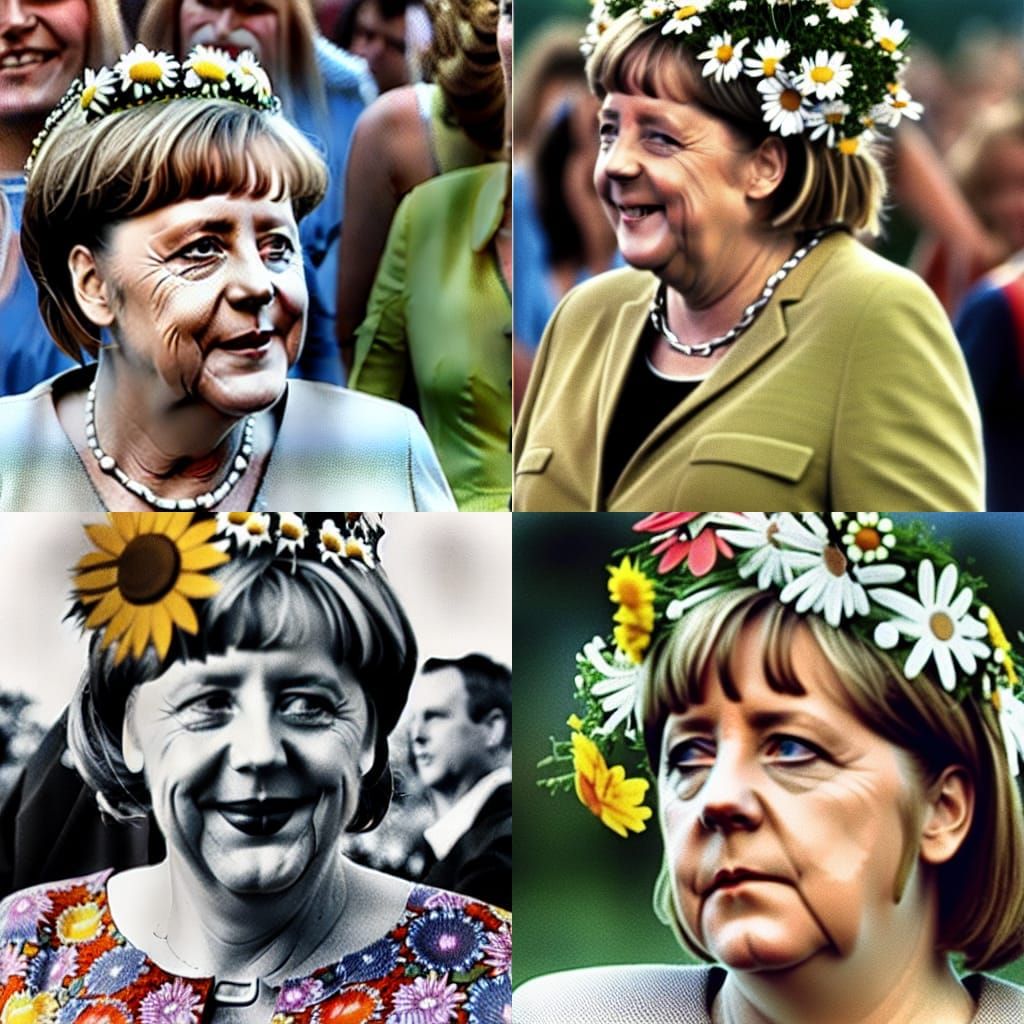 Angela Merkel at Woodstock in Airbrush Style