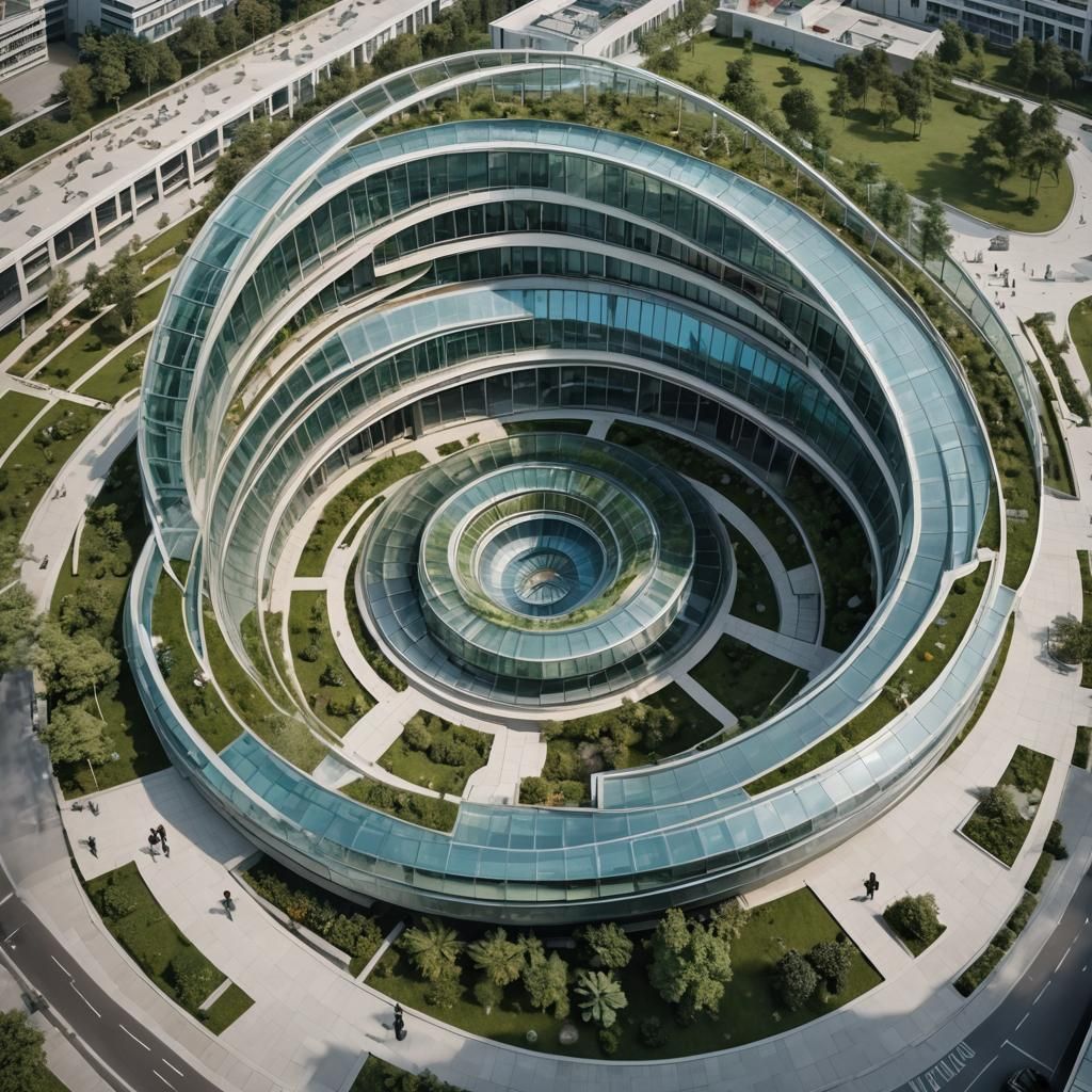 Modern Semicircular Building with Peacock Tail Layout