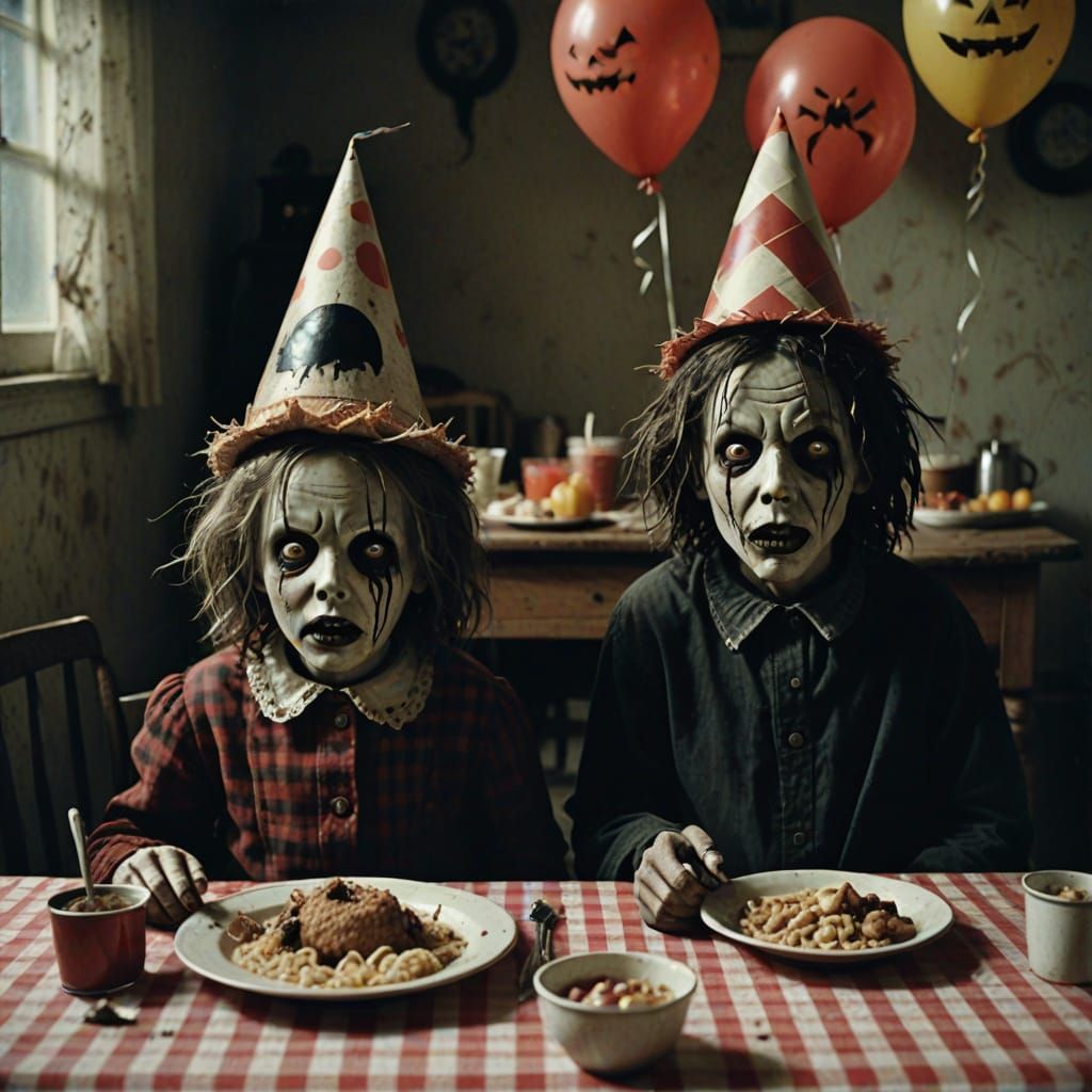 Eerie Halloween Party Scene in Vintage Photograph Style