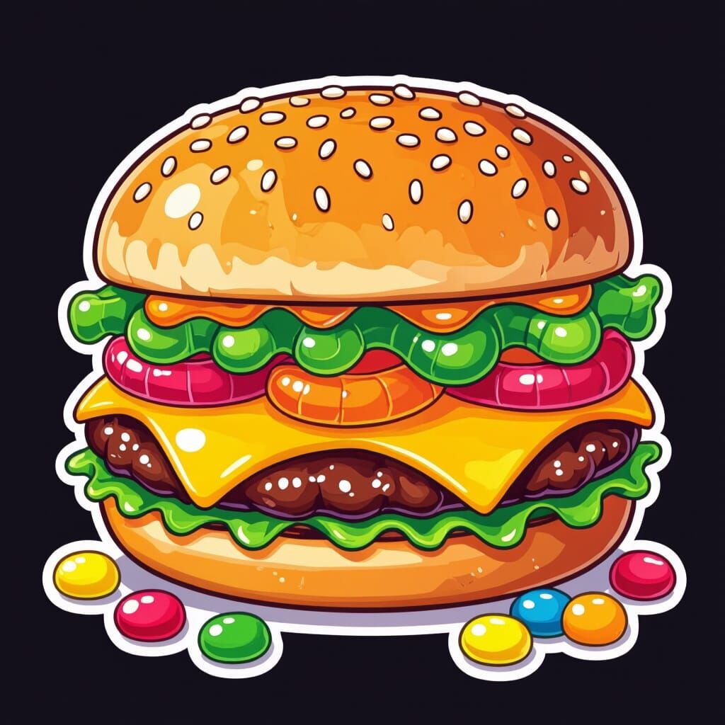 Jelly Bean Cheeseburger: A Whimsical Sticker Design