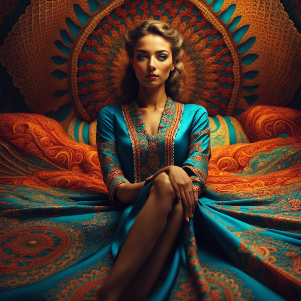 Surreal Woman in Fractal Patterns, Hyperrealistic 8K