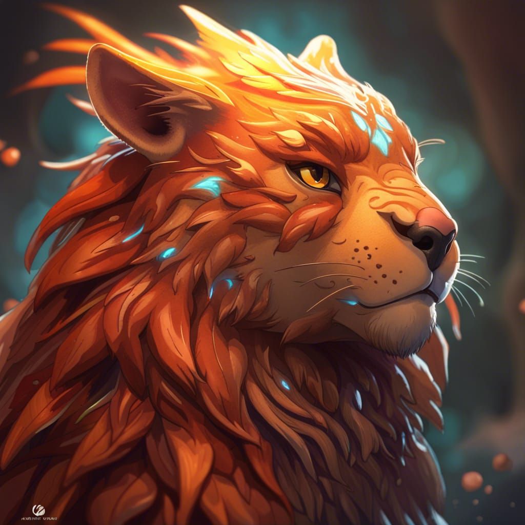 Chibi Phoenix Smilodon Portrait in Detailed Style