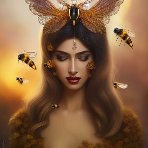 Honey Dress Portrait in Surreal Digital Art Style