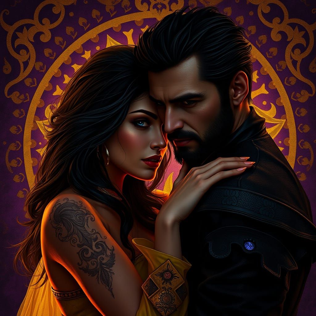 Dark Fantasy Couple in Passionate Embrace