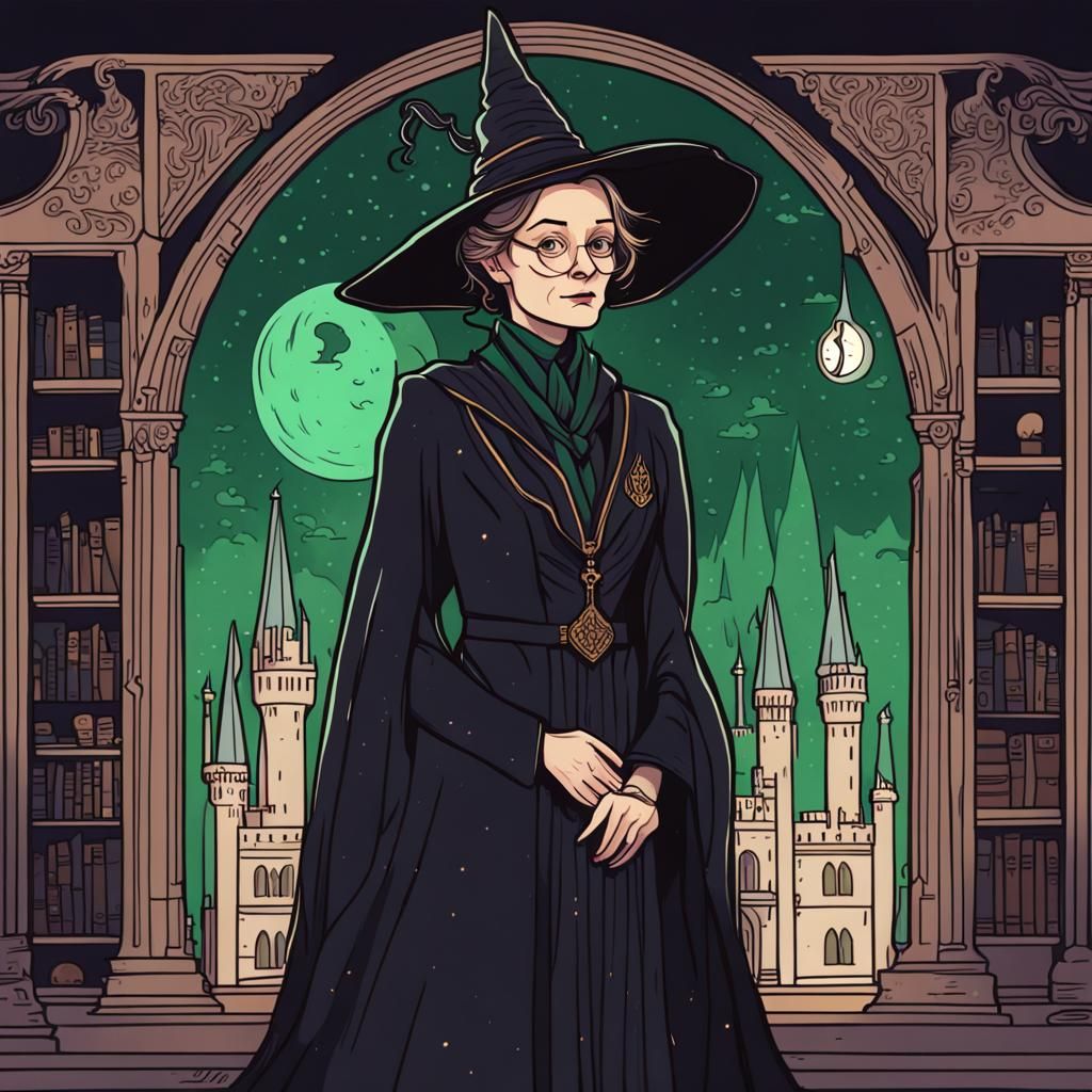 Ornate Portrait of Minerva McGonagall at Hogwarts