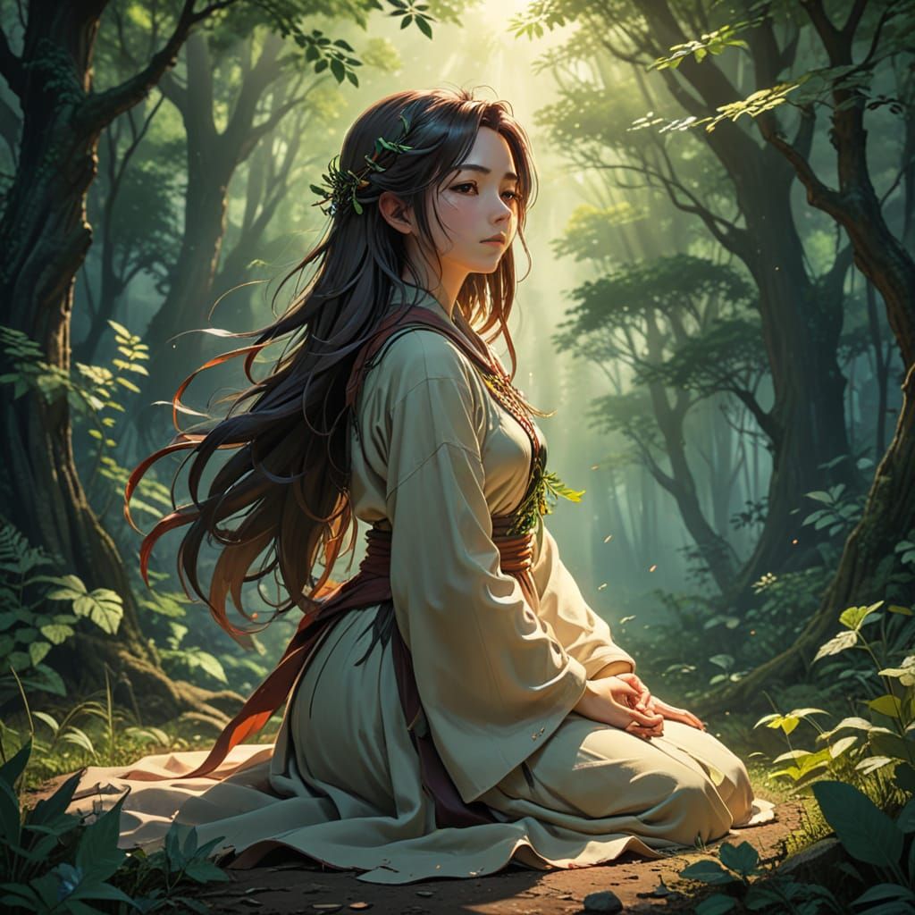 Nature Priestess Connects with the Land in a Vibrant, Flat M...